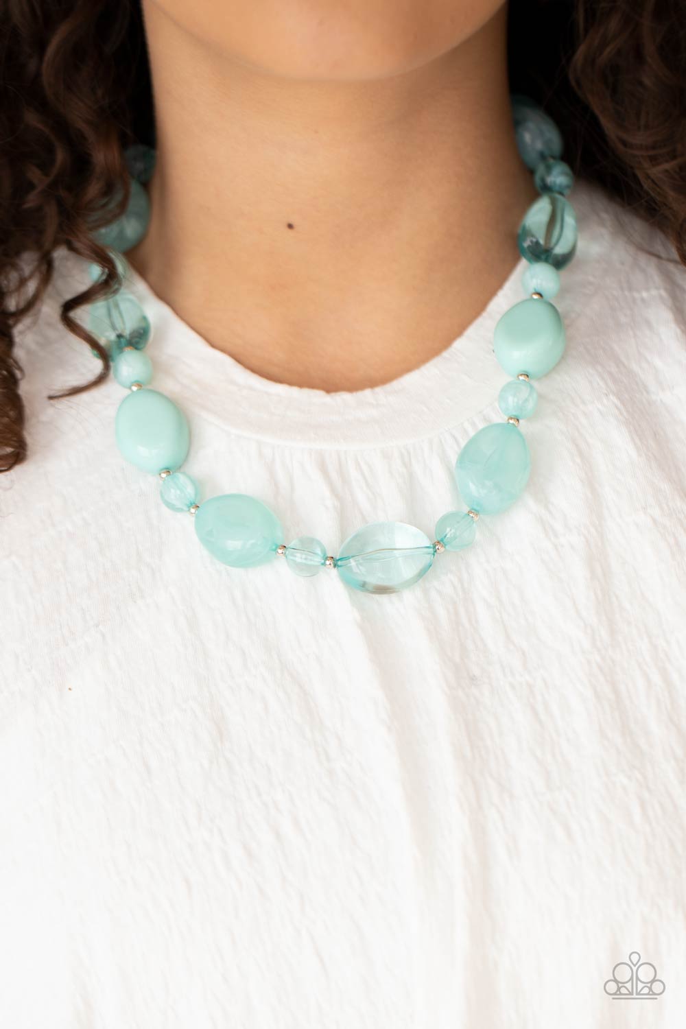 Paparazzi Accessories-Staycation Stunner Blue Glassy Bead Necklace Set