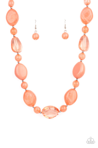 Paparazzi Accessories-Staycation Stunner Orange Glassy Stone Bead Necklace Set