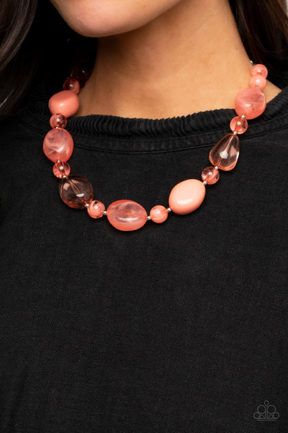 Paparazzi Accessories-Staycation Stunner Orange Glassy Stone Bead Necklace Set