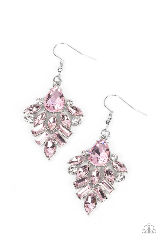 Paparazzi Accessories-Stellar-escent Elegance Pink Dainty Rhinestone Earrings