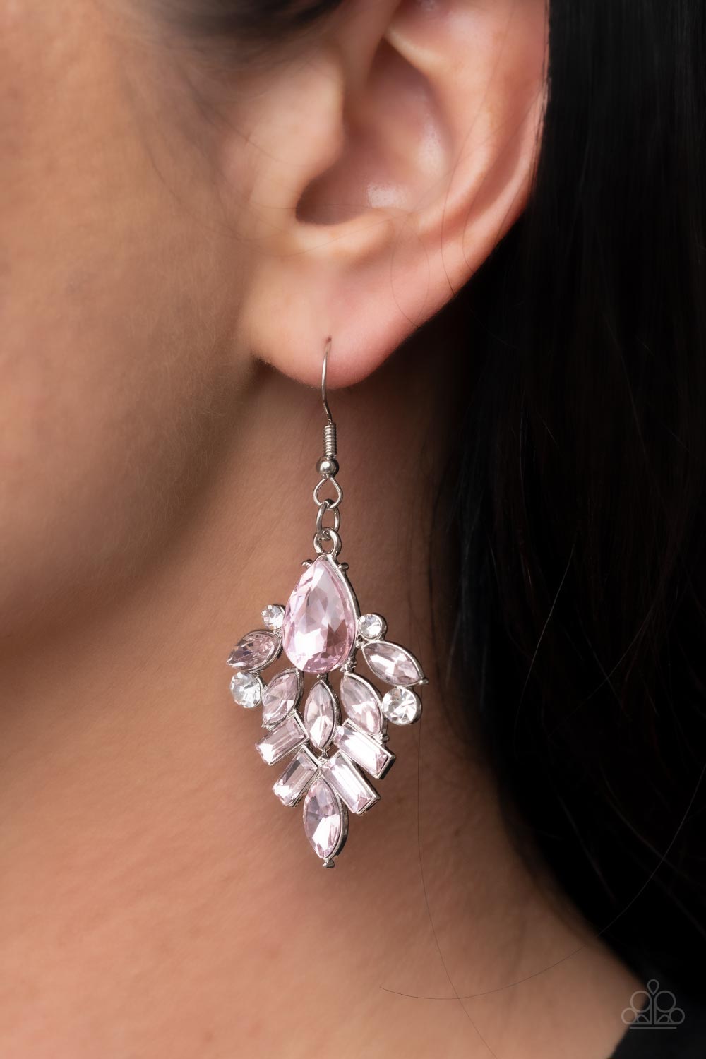 Paparazzi Accessories-Stellar-escent Elegance Pink Dainty Rhinestone Earrings