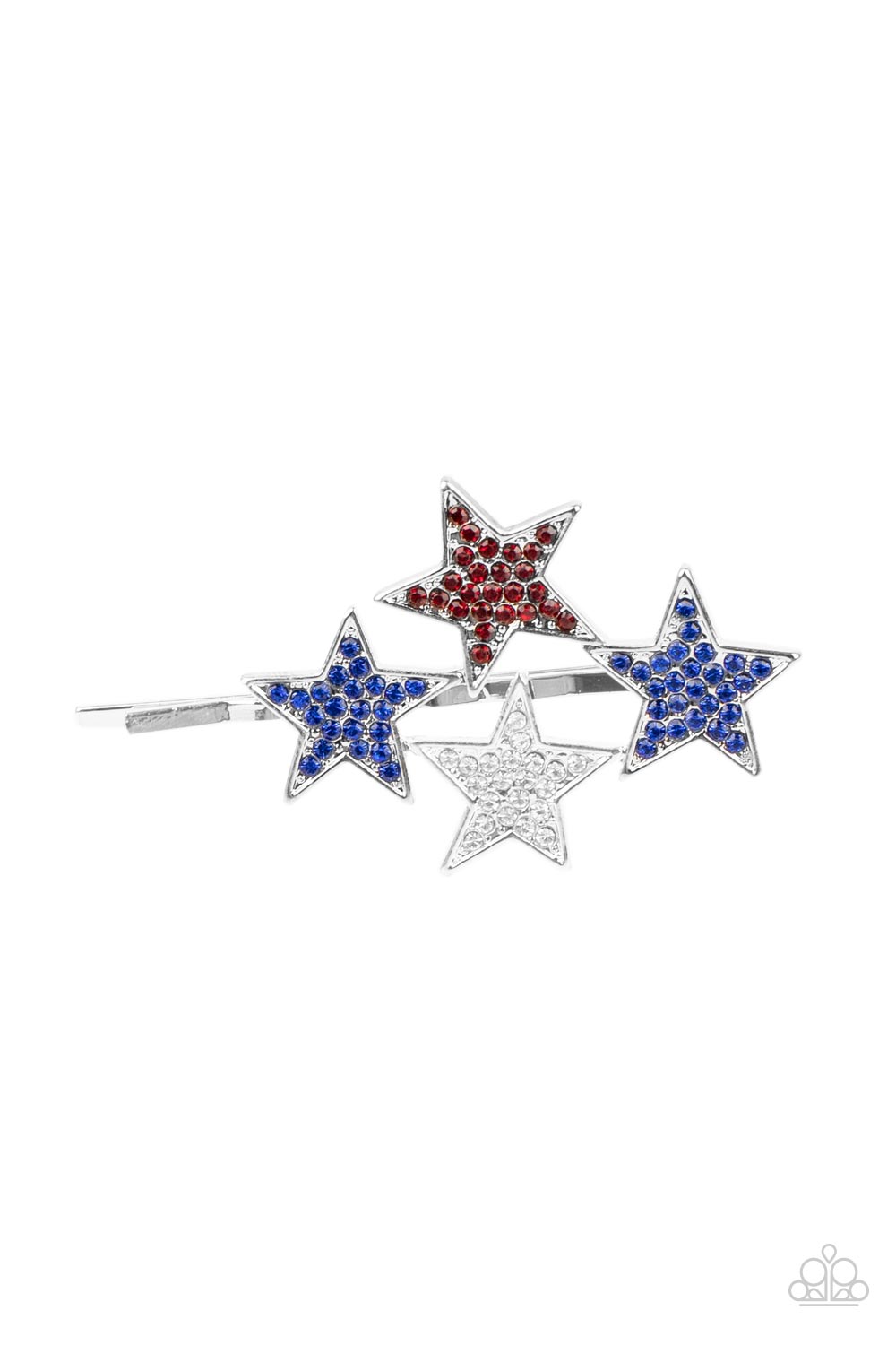 Paparazzi Accessories-Stellar Celebration Blue Patriotic Shimmer Hair Pin