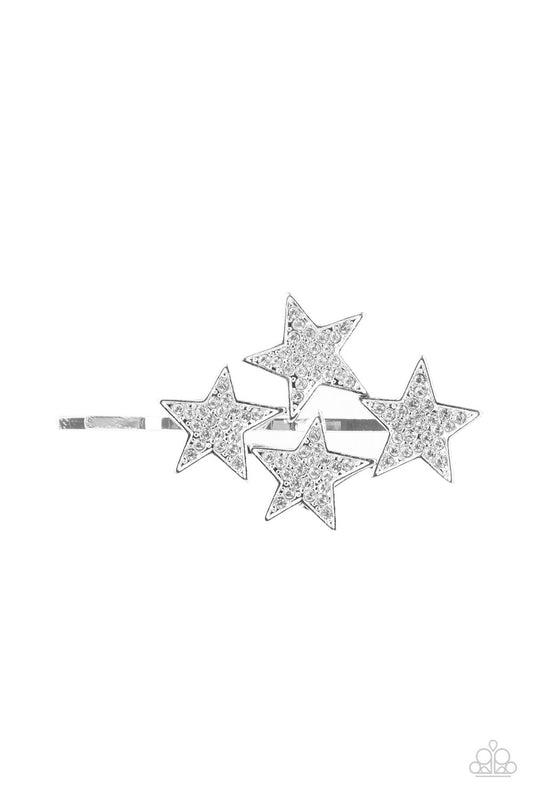 Paparazzi Accessories-Stellar Celebration White Explosion of Stars Hair Pin