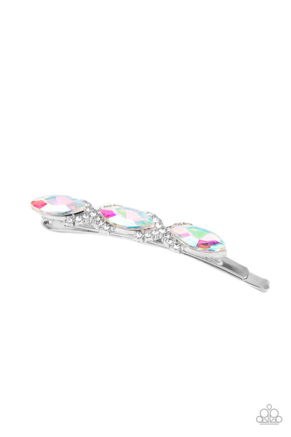 Paparazzi Accessories-Stellar Socialite Multi Crisscrossed Glassy Rhinestone Hair Clip