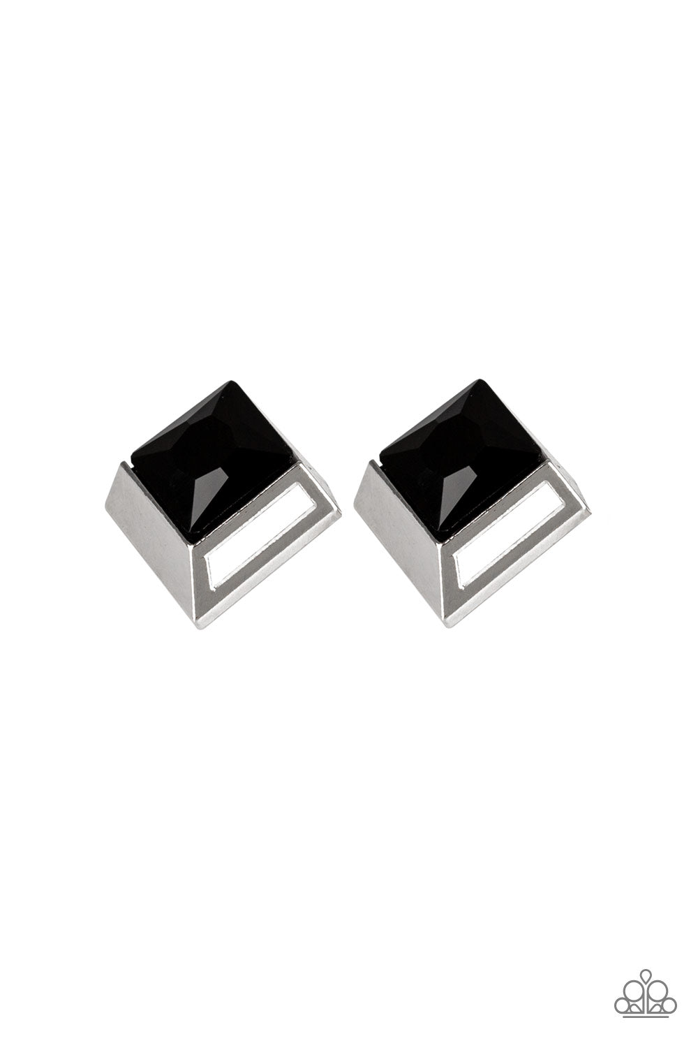 Paparazzi Accessories-Stellar Square Black Rhinestone Earrings