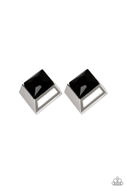 Paparazzi Accessories-Stellar Square Black Rhinestone Earrings