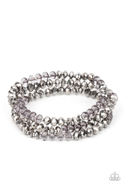 Paparazzi Accessories-Stellar Strut Silver Crystal Bead Bracelet