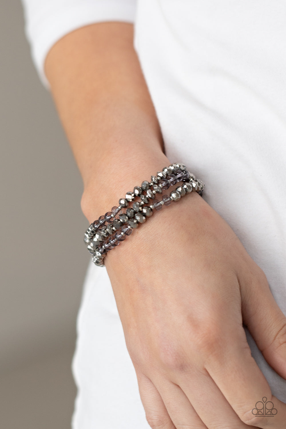 Paparazzi Accessories-Stellar Strut Silver Crystal Bead Bracelet