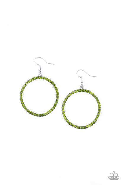 Paparazzi Accessories-Stoppin Traffic Green Rhinestone Earrings