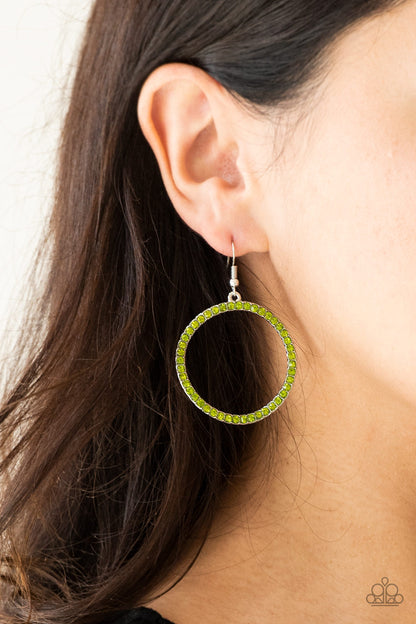 Paparazzi Accessories-Stoppin Traffic Green Rhinestone Earrings