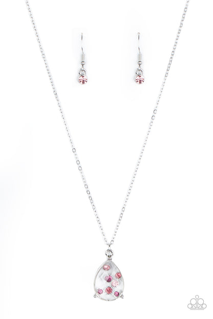 Paparazzi Accessories-Stormy Shimmer Pink Teardrop Rhinestone Necklace Set