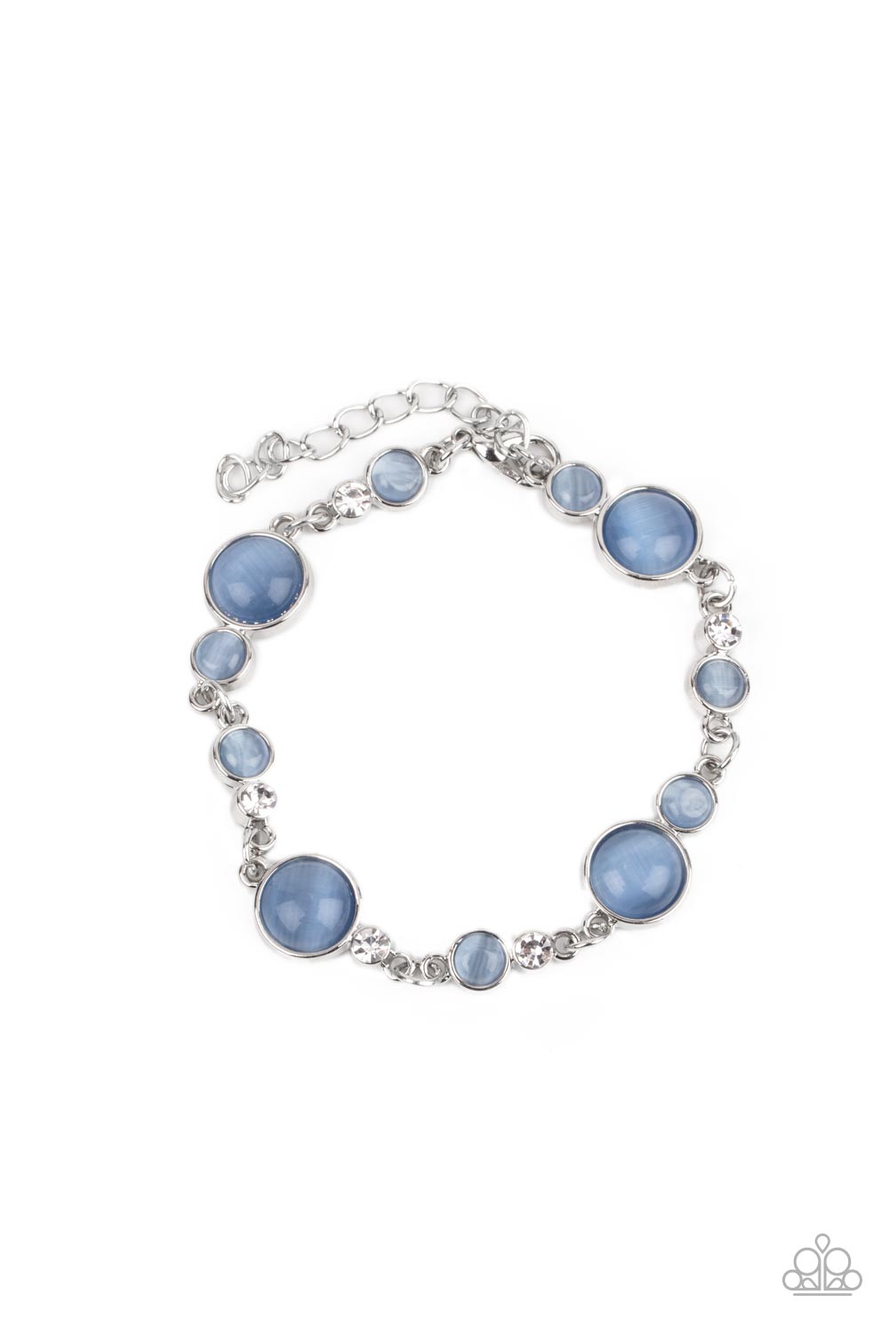 Paparazzi Accessories-Storybook Beam Blue Cat's Eye White Rhinestone Bracelet