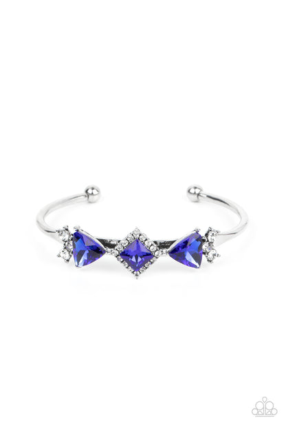 Paparazzi Accessories-Strategic Sparkle Blue Square Rhinestone Bracelet