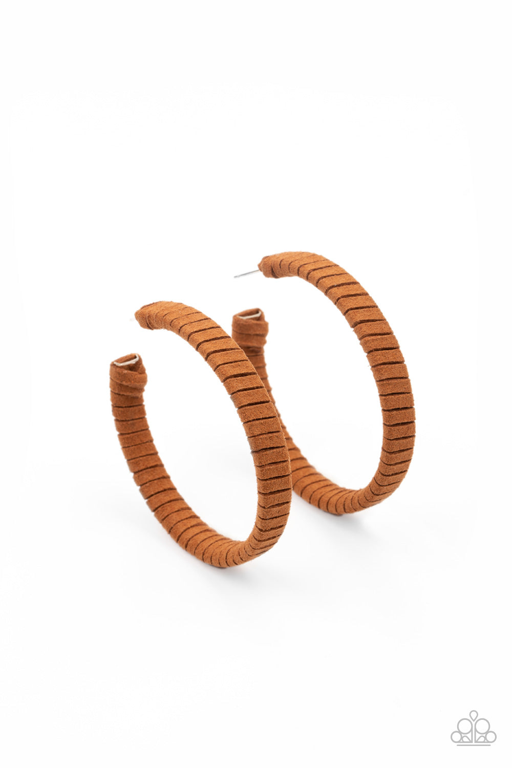 Paparazzi Accessories-Suede Parade Brown Oversized Hoop Earrings