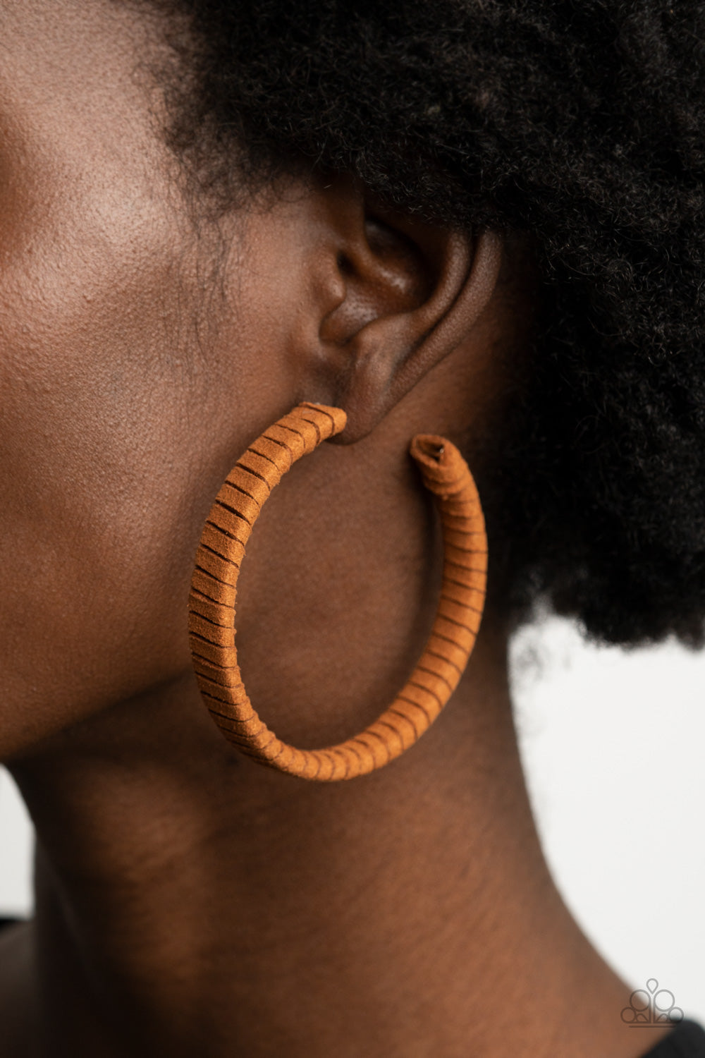 Paparazzi Accessories-Suede Parade Brown Oversized Hoop Earrings