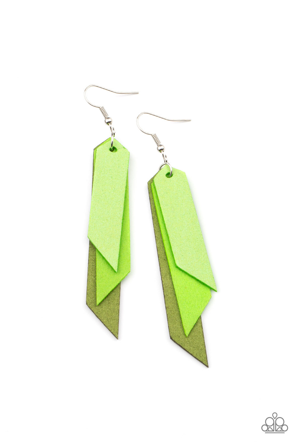 Paparazzi Accessories-Suede Shade Green Leather Earrings