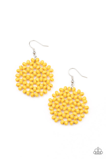 Paparazzi Accessories-Summer Escapade Yellow Wooden Bead Earrings
