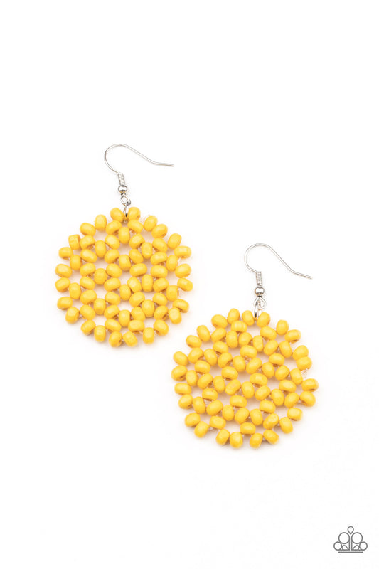 Paparazzi Accessories-Summer Escapade Yellow Wooden Bead Earrings