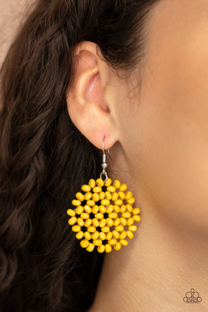Paparazzi Accessories-Summer Escapade Yellow Wooden Bead Earrings