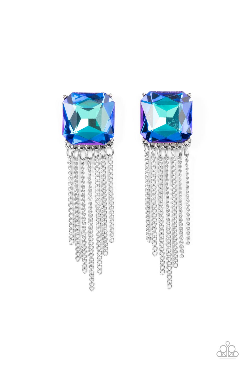 Paparazzi Accessories-Supernova Novelty Blue Oversized Shimmer Earrings