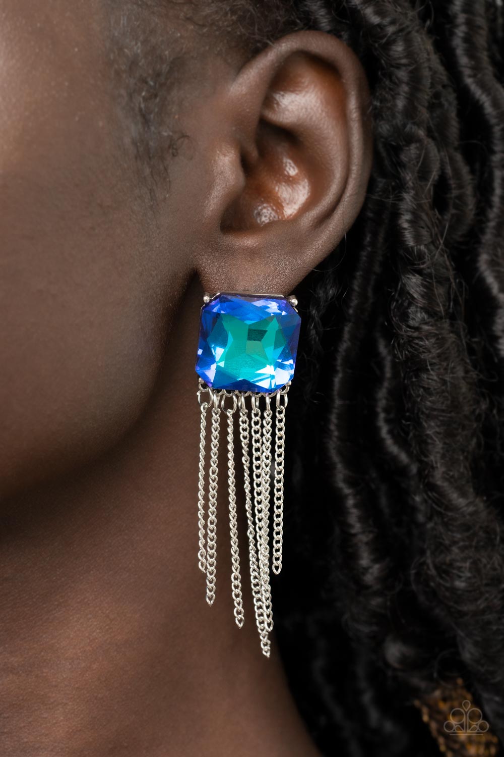 Paparazzi Accessories-Supernova Novelty Blue Oversized Shimmer Earrings