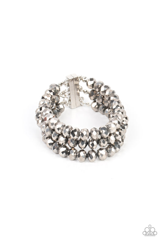 Paparazzi Accessories-Supernova Sultry Silver Crystal Hematite Bracelet