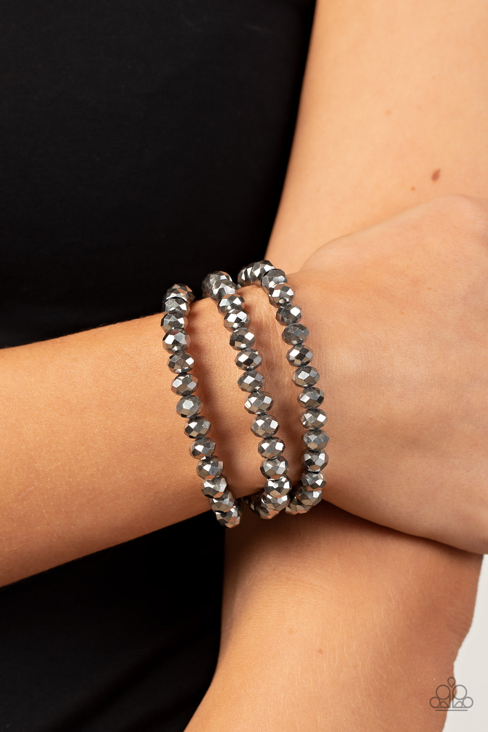 Paparazzi Accessories-Supernova Sultry Silver Crystal Hematite Bracelet