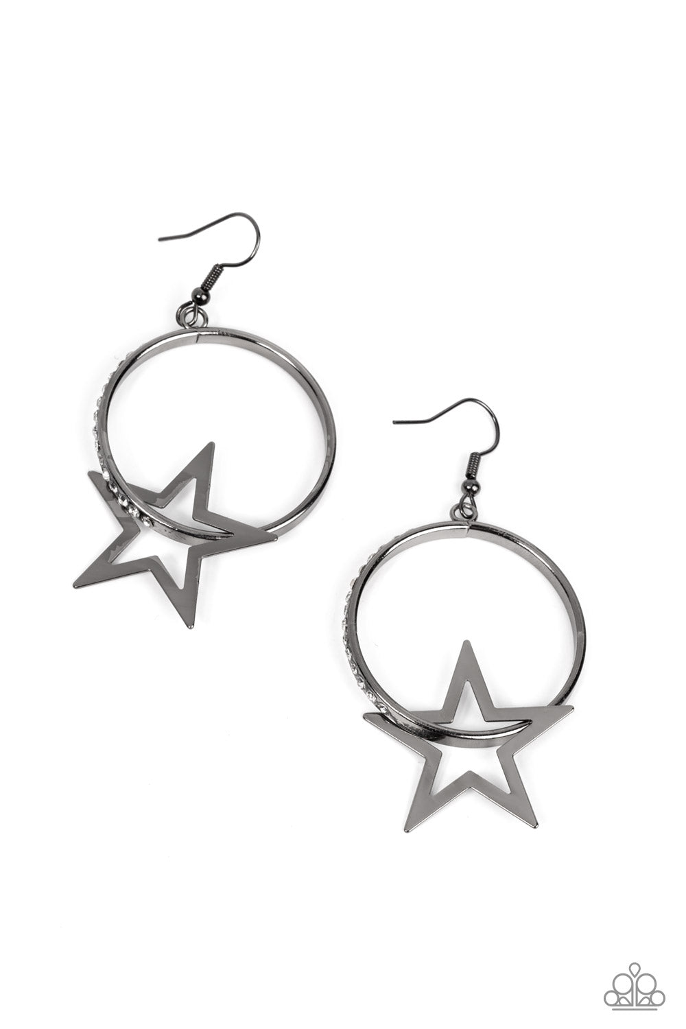 Paparazzi Accessories-Superstar Showcase Black Stellar Hoop Star Earrings