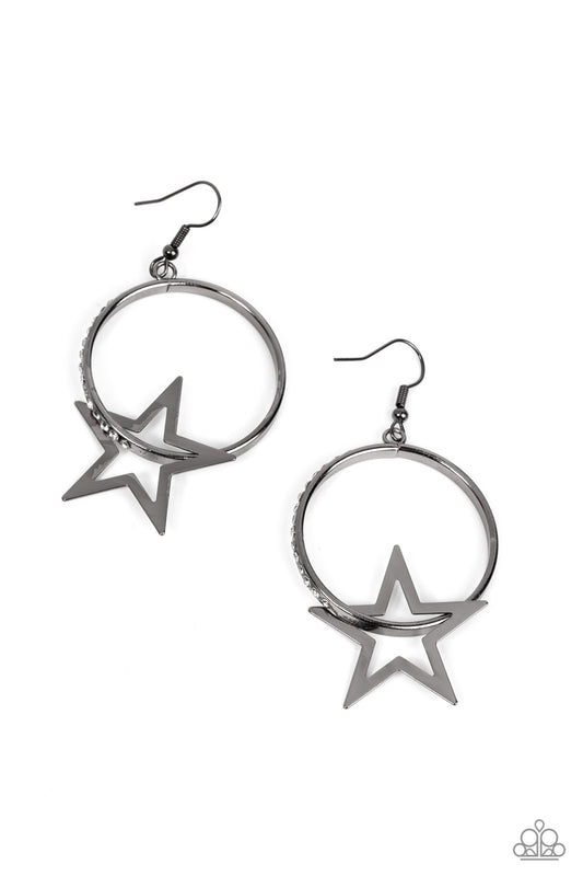 Paparazzi Accessories-Superstar Showcase Black Stellar Hoop Star Earrings