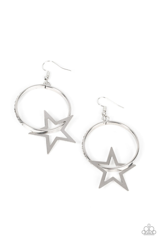 Paparazzi Accessories-Superstar Showcase White Silver Hoop Earrings