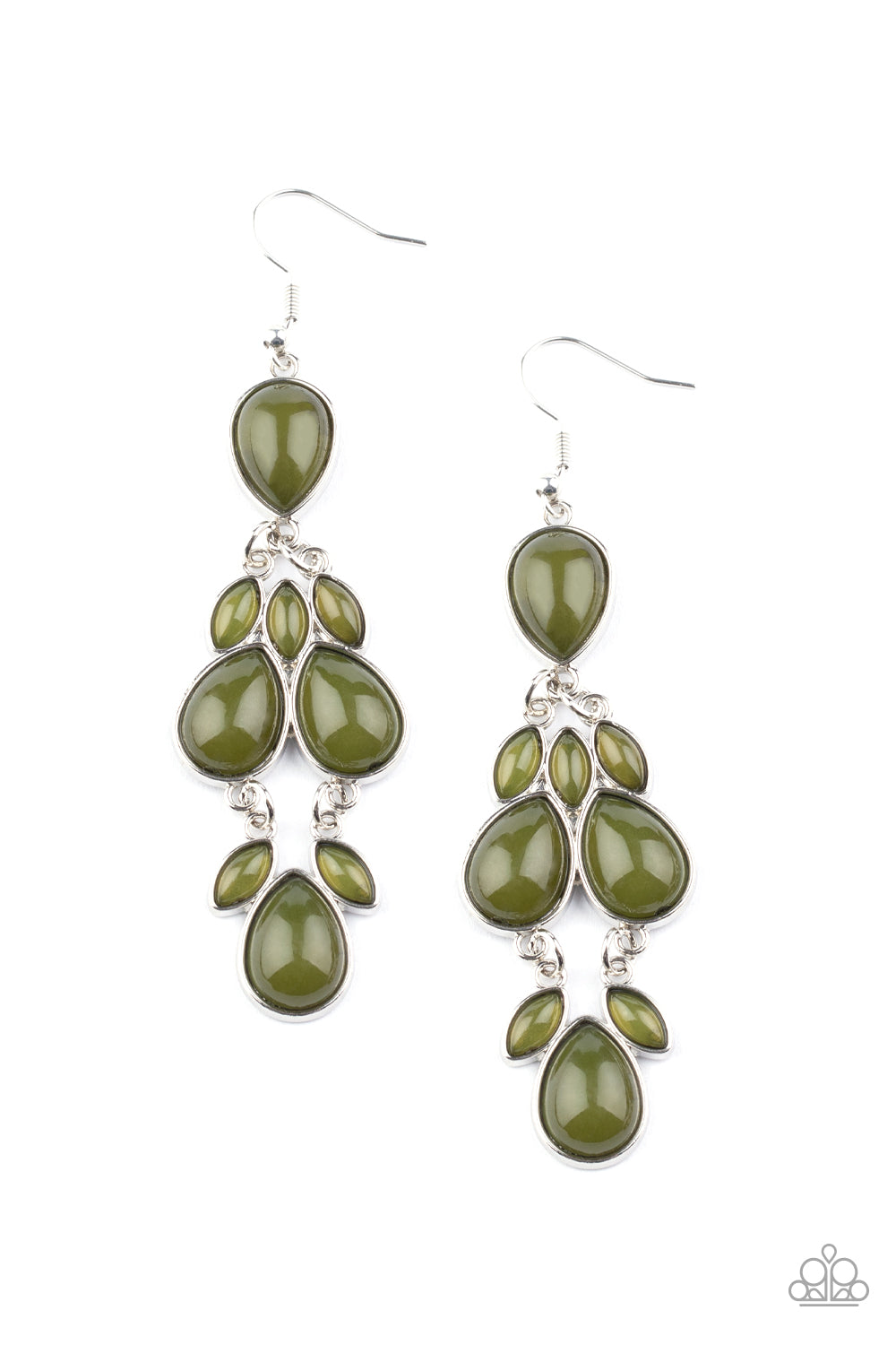 Paparazzi Accessories-Superstar Social Green Marquise Drop Earrings