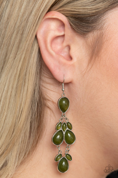 Paparazzi Accessories-Superstar Social Green Marquise Drop Earrings