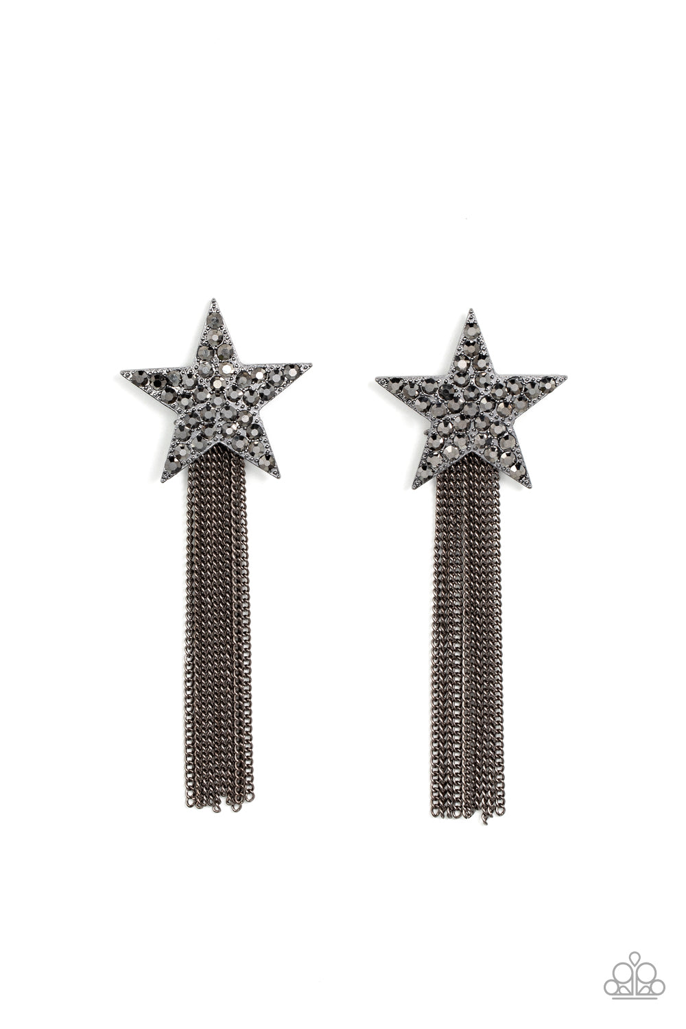 Paparazzi Accessories-Superstar Solo Black Hematite Stellar Tassel Earrings