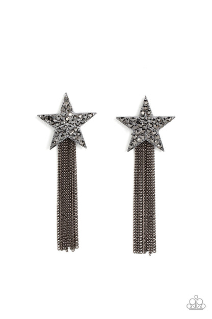 Paparazzi Accessories-Superstar Solo Black Hematite Stellar Tassel Earrings