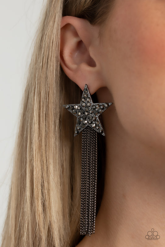 Paparazzi Accessories-Superstar Solo Black Hematite Stellar Tassel Earrings