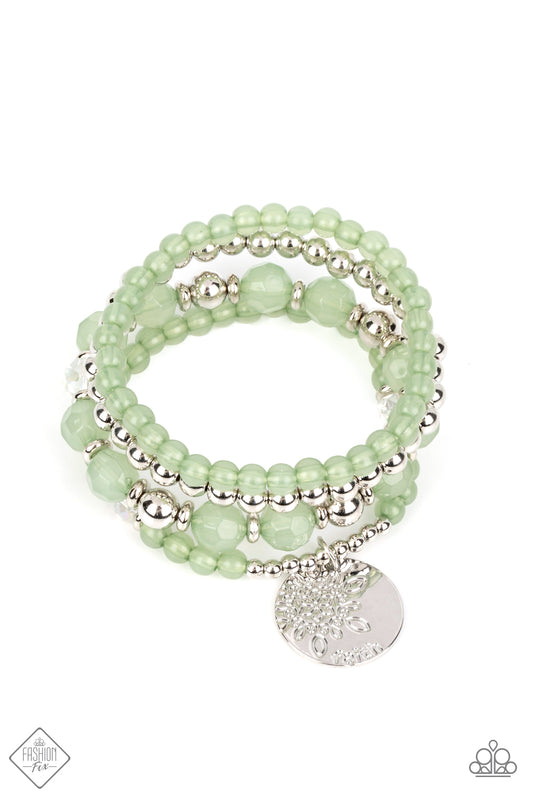 Paparazzi Accessories-Surfer Style Green Opaque Fashion Fix Faith Bracelet