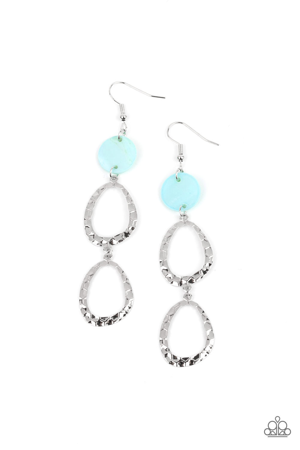 Paparazzi Accessories-Surfside Shimmer Blue Hammered Hoop Earrings