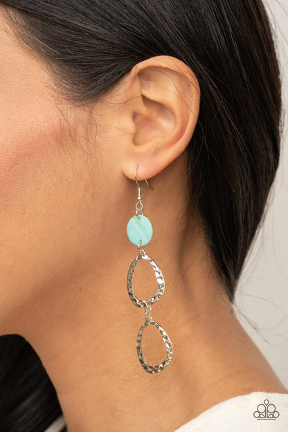 Paparazzi Accessories-Surfside Shimmer Blue Hammered Hoop Earrings