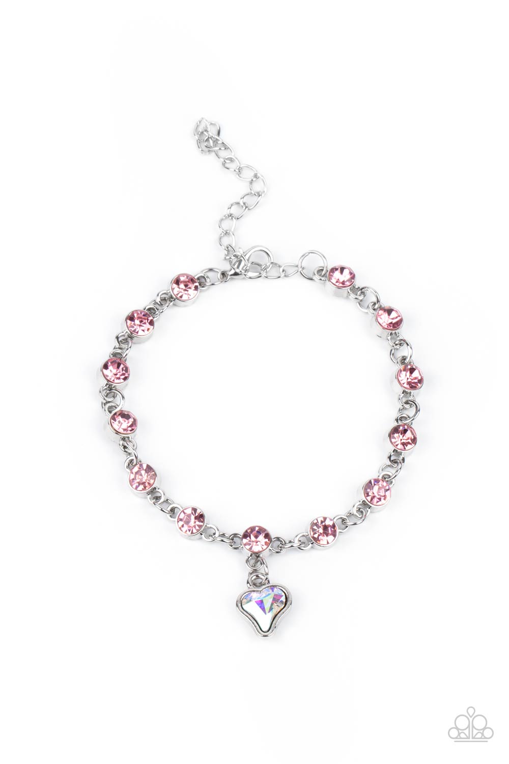 Paparazzi Accessories-Sweet Sixteen Pink Iridescent Charming Heart Bracelet