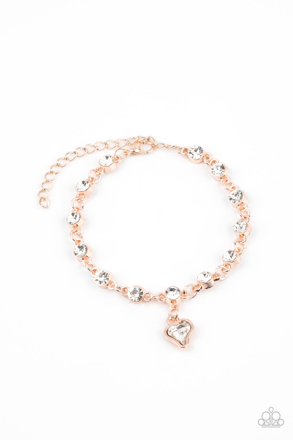 Paparazzi Accessories-Sweet Sixteen Rose Gold White Rhinestone Heart Bracelet