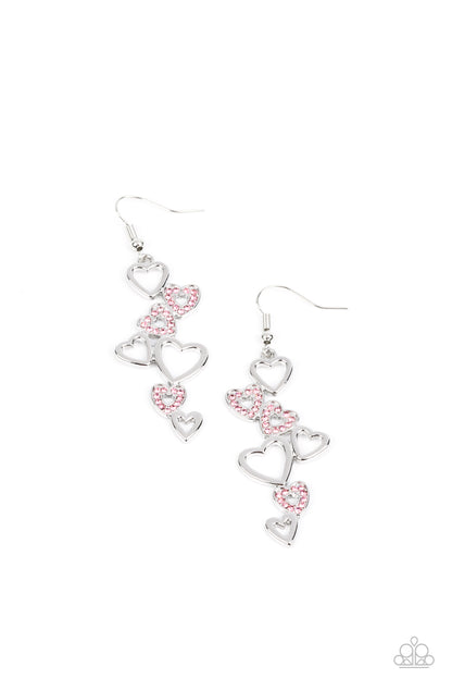 Paparazzi Accessories-Sweetheart Serenade Pink Silhouette Hearts Earrings