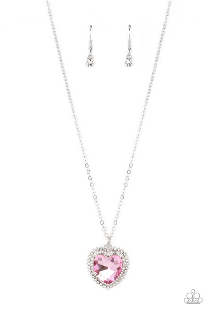 Paparazzi Accessories-Sweethearts Stroll Pink Crystal Heart Necklace Set