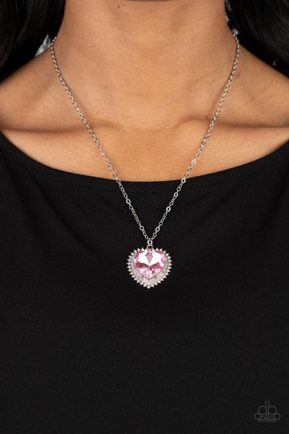 Paparazzi Accessories-Sweethearts Stroll Pink Crystal Heart Necklace Set