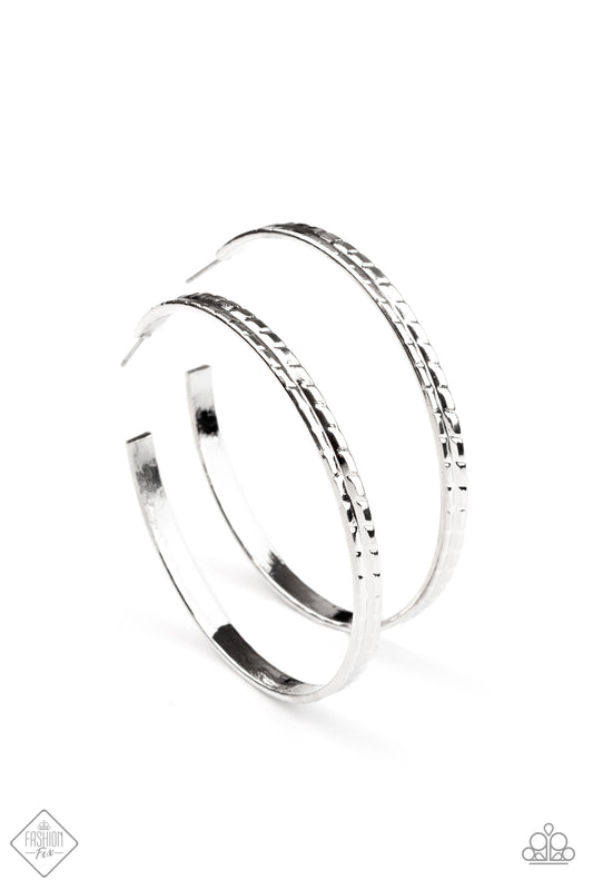 Paparazzi Accessories-TREAD All About it Silver Hoop Earrings