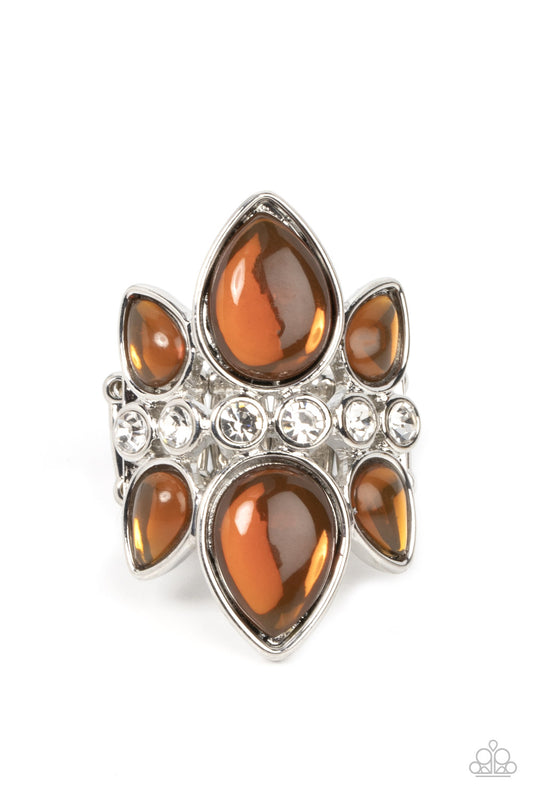 Paparazzi Accessories-TRIO Tinto Brown Teardrop White Rhinestone Ring