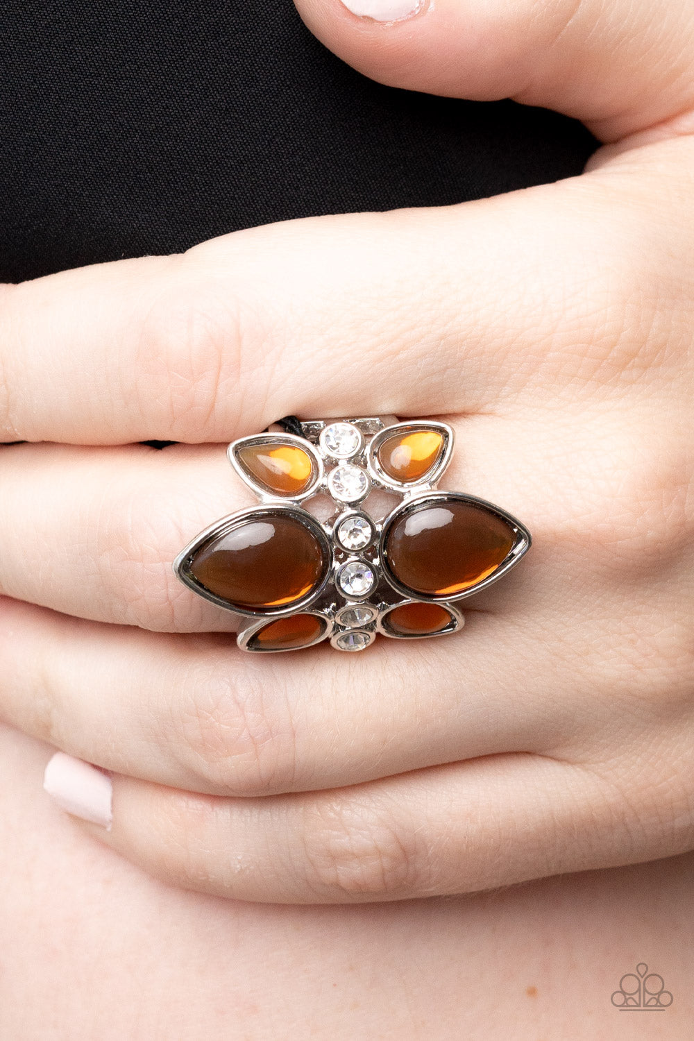 Paparazzi Accessories-TRIO Tinto Brown Teardrop White Rhinestone Ring