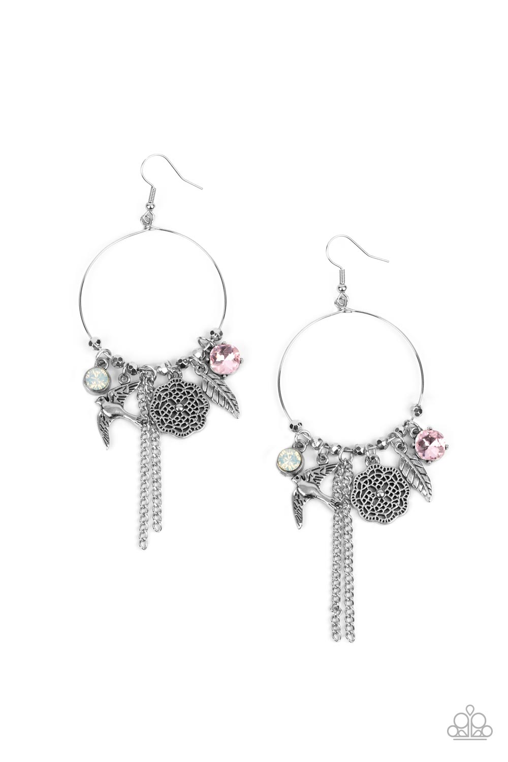 Paparazzi Accessories-TWEET Dreams Pink Iridescent Free Spirited Charm Earrings