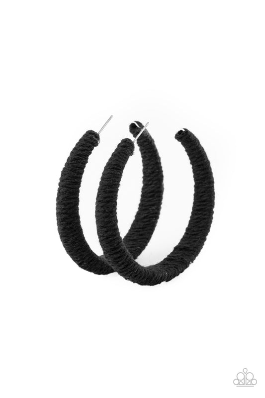 Paparazzi Accessories-TWINE and Dine Black Hoop Earrings