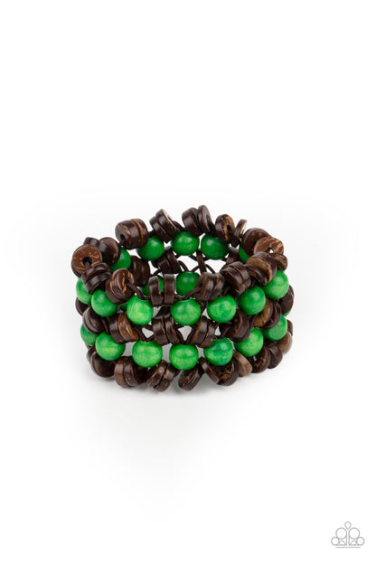 Paparazzi Accessories-Tahiti Tourist Green Wooden Discs Bracelet