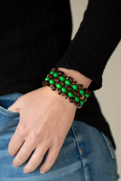 Paparazzi Accessories-Tahiti Tourist Green Wooden Discs Bracelet